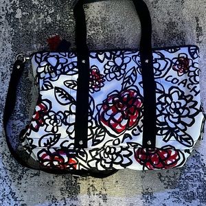 Coach Floral Flower Graffiti Poppy Bag Zip Tote Purse White Black Pink